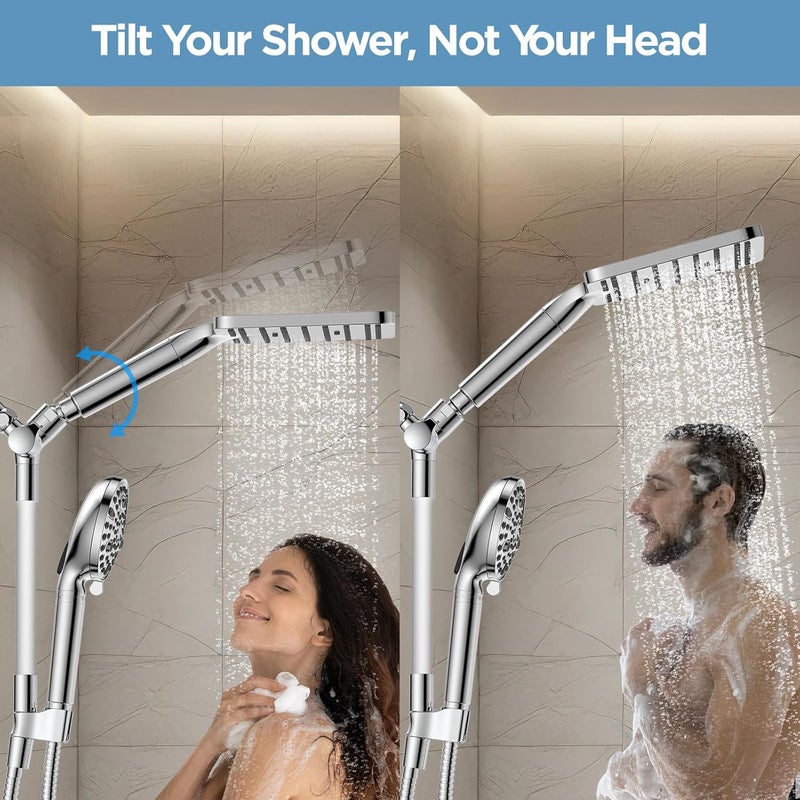 MakeFit Dual Filtered Rain Shower Head Combo, High Pressure Handheld Shower Head with Adjustable Bar - Rainfall Shower Head And Showerhead with Filter for Hard Water - Removes Chlorine - Image 2